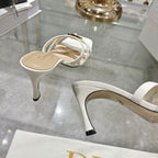 CD 26 High-Heeled Sandals 75mm White Beige Leather 592256