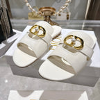 CD 26 Chunky Heel Sandals White Leather 592272