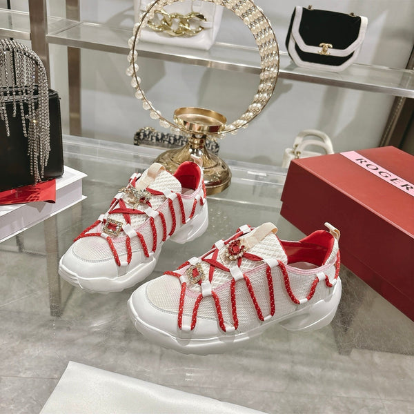 Roger Vivier Zag Sneakers White Red Lace Lambskin 679800