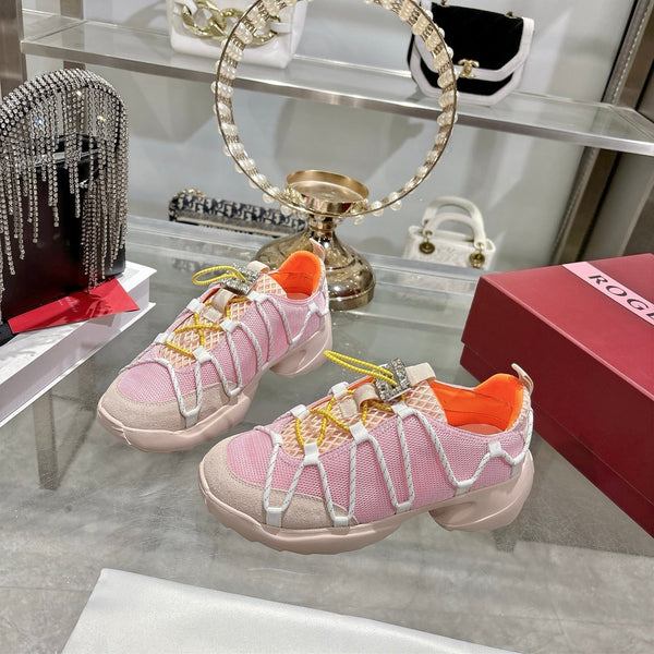 Roger Vivier Zag Sneakers Pink Lace Lambskin 679801