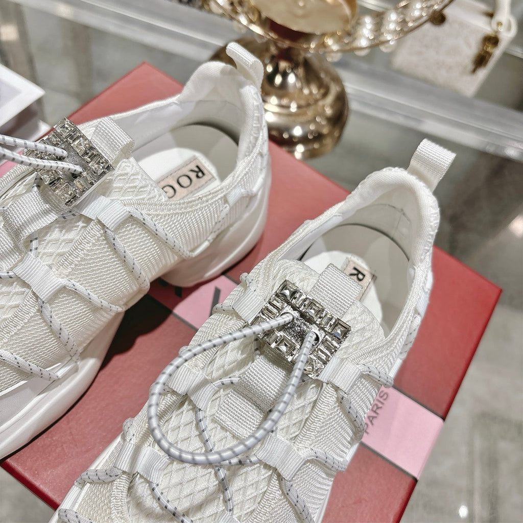 Roger Vivier Zag Sneakers White Lace Lambskin 679802