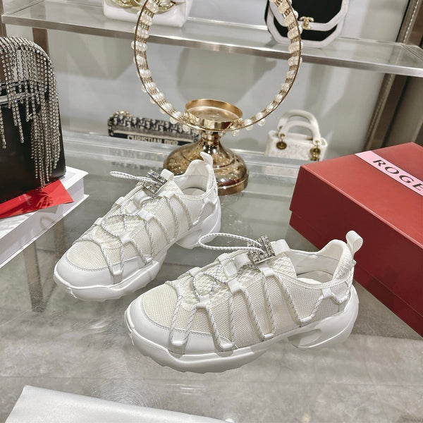 Roger Vivier Zag Sneakers White Lace Lambskin 679802