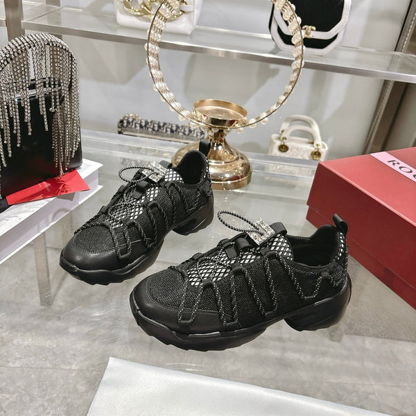 Roger Vivier Zag Sneakers Black Lace Lambskin 679803