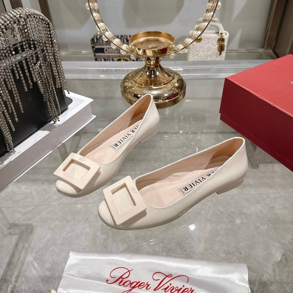 Roger Vivier 26s U Look Ballet Flat Ivory Leather 679805