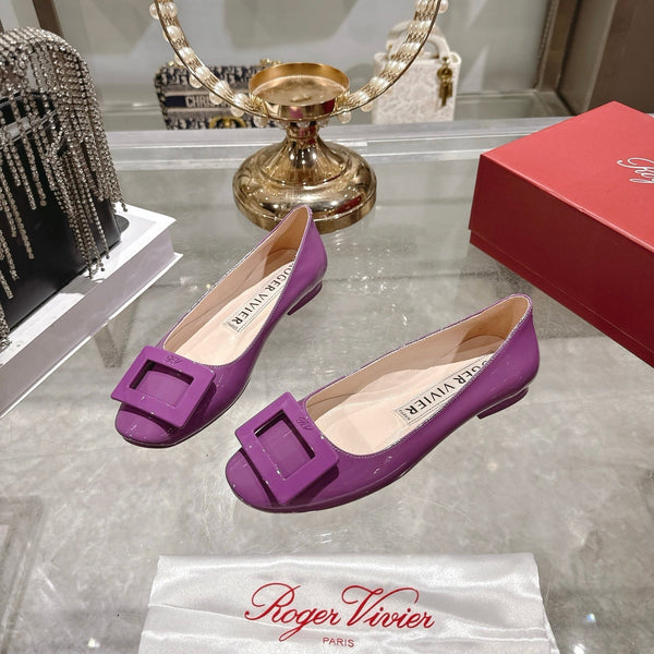 Roger Vivier 26s U Look Ballet Flat Purple Leather 679807