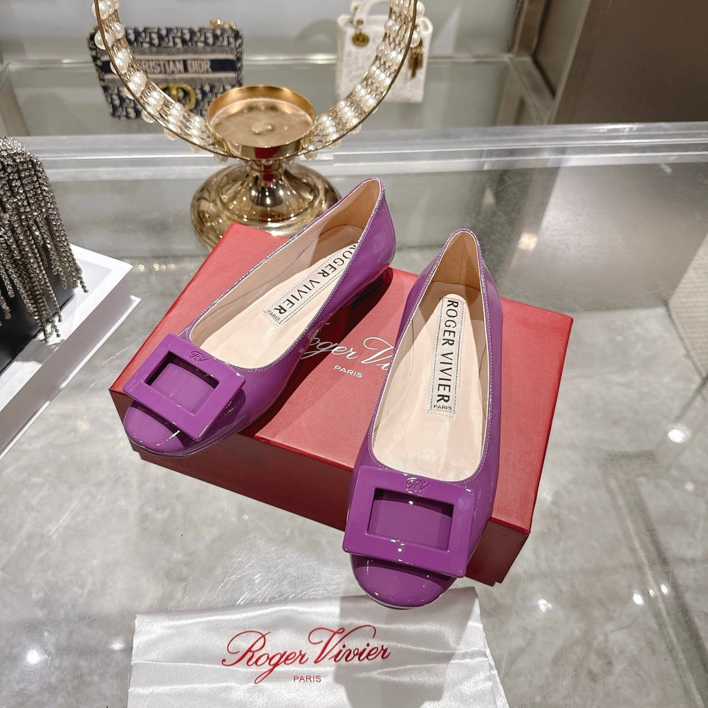 Roger Vivier 26s U Look Ballet Flat Purple Leather 679807