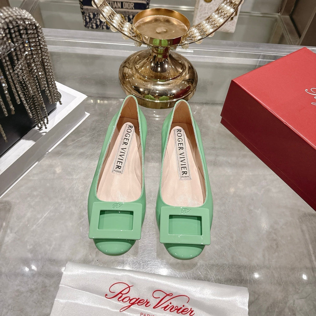 Roger Vivier 26s U Look Ballet Flat Mint Green Leather 679809