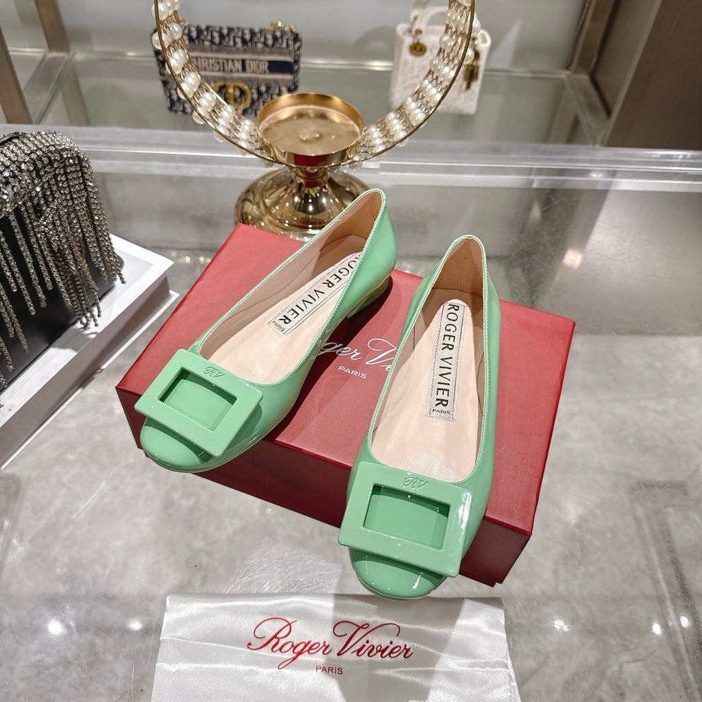 Roger Vivier 26s U Look Ballet Flat Mint Green Leather 679809