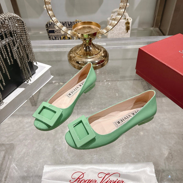 Roger Vivier 26s U Look Ballet Flat Mint Green Leather 679809