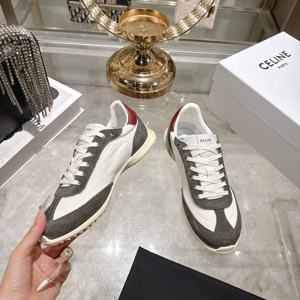 Celine Racer Sneaker Taupe White Suede Fabric 679822
