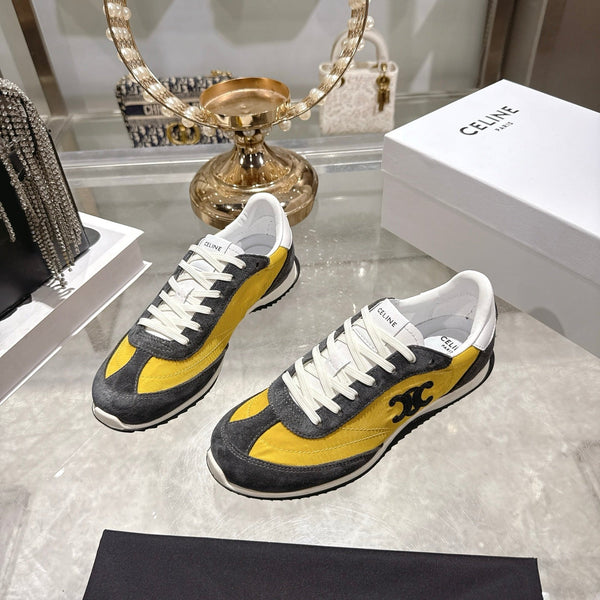 Celine Racer Sneaker Taupe Yellow Suede Fabric 679820
