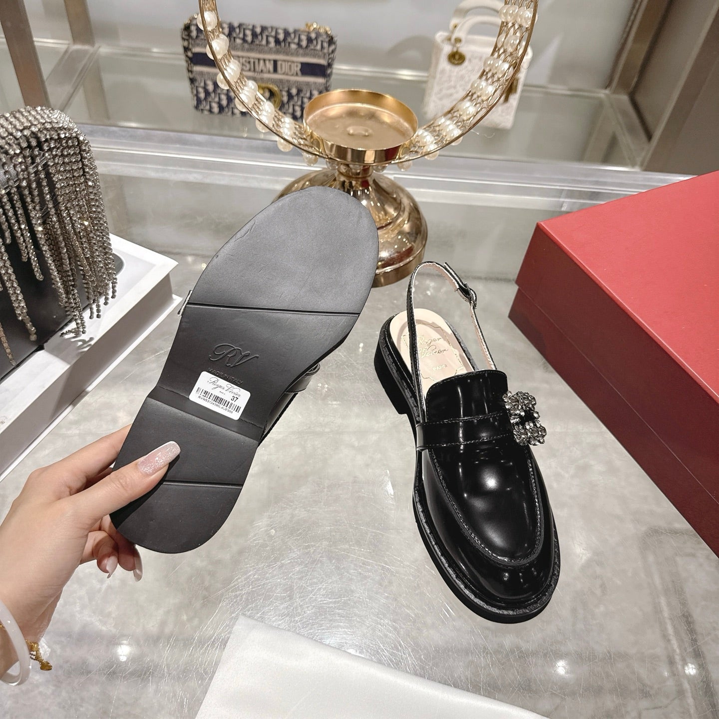 Roger Vivier 26s Viv' Ranger Half Loafer Black Patent Leather 679811
