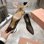 Miu 26s Strappy Pumps 7.5cm Chocolate Sheepskin 679776