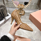 Miu 26s Strappy Pumps 7.5cm Brown Sheepskin 679777