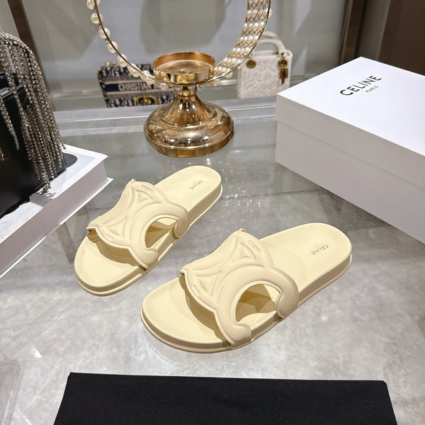 Celine 26s Triomphe Slide Light Beige Sheepskin 679831