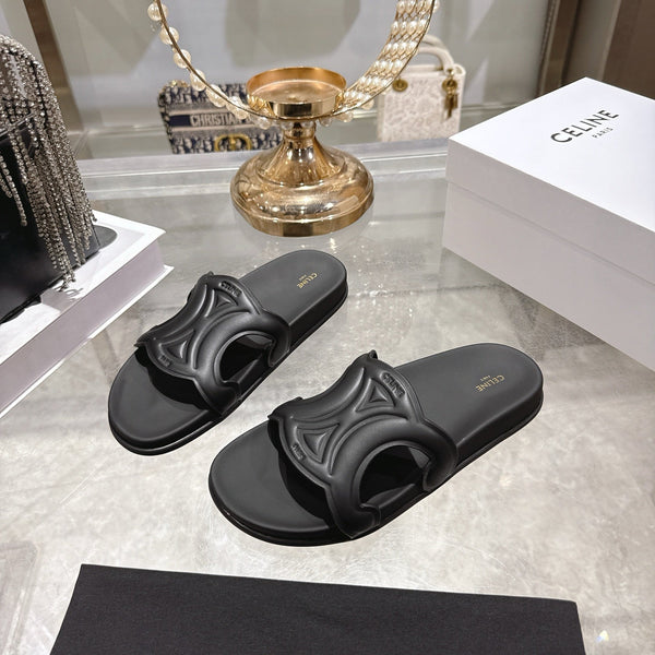 Celine 26s Triomphe Slide Black Sheepskin 679833