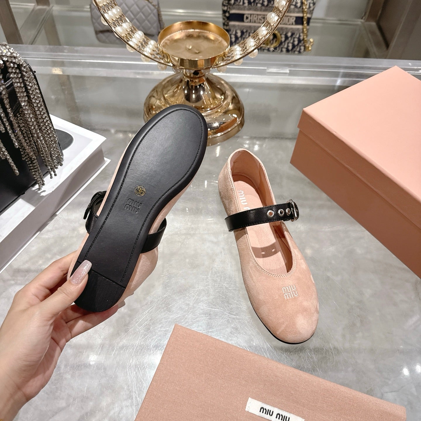 Miu 26s Ballerinas Light Pink Suede 679779