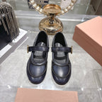Miu 26s Gymnasium Ballerinas Navy Blue Leather 679783