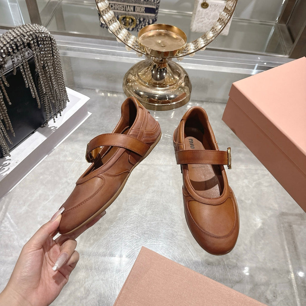 Miu 26s Gymnasium Ballerinas Brown Leather 679785
