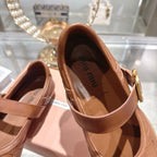 Miu 26s Gymnasium Ballerinas Brown Leather 679785