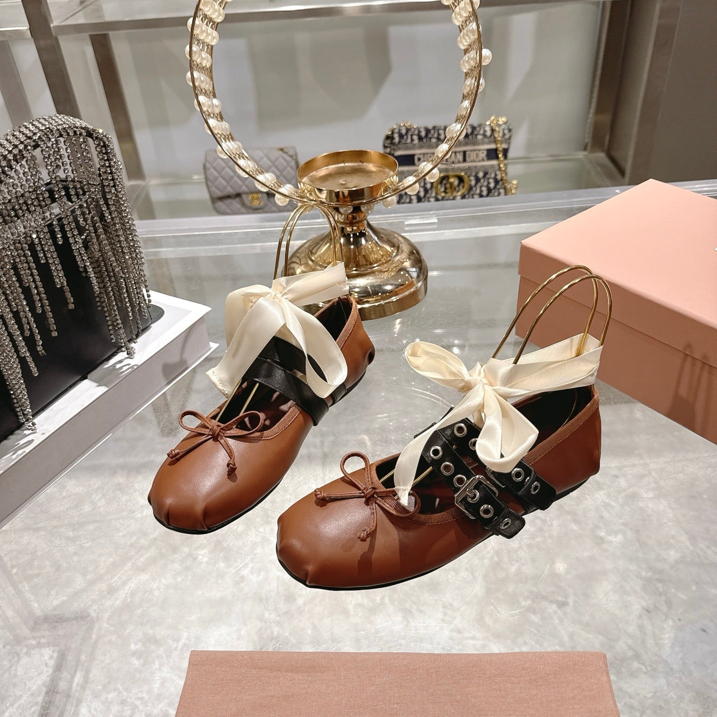 Miu 26s Ballerinas Brown Leather 679789