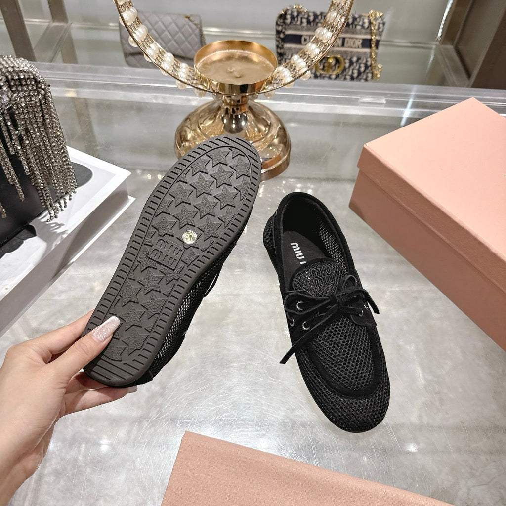 Miu 26s Boat Shoe Black Mesh Suede 679793