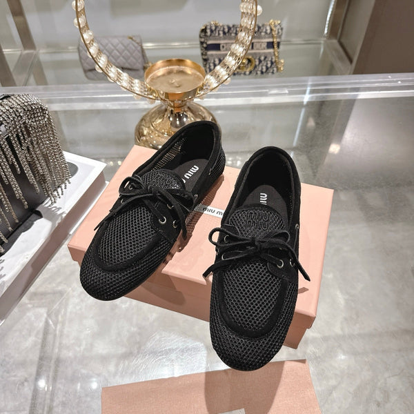 Miu 26s Boat Shoe Black Mesh Suede 679793