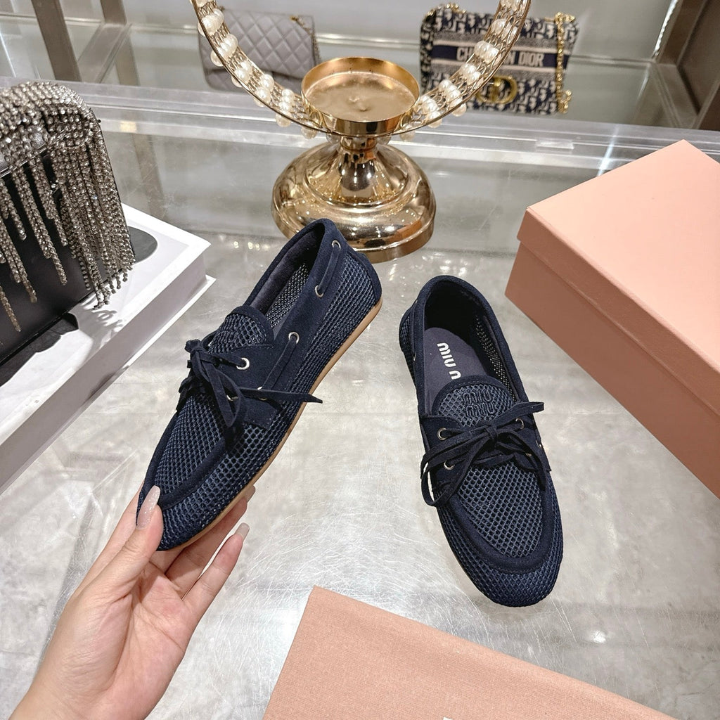 Miu 26s Boat Shoe Navy Blue Mesh Suede 679795