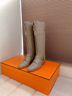 HM Riding Boots Taupe Gray Cowhide 464359