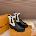LV 25 Beaubourg Ankle Boots 40mm Black Brown Monogram Canvas & Cowhide Fur 556842