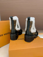 LV 25 Beaubourg Ankle Boots 40mm Black Brown Monogram Canvas & Cowhide Fur 556842