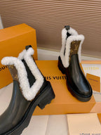 LV 25 Beaubourg Ankle Boots 40mm Black Brown Monogram Canvas & Cowhide Fur 556842