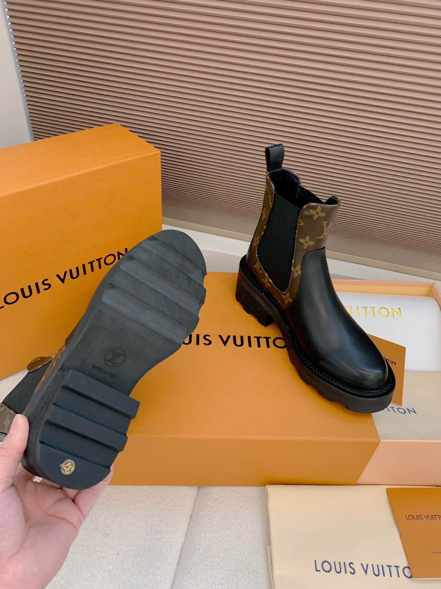 LV 25 Beaubourg Ankle Boots 40mm Black Brown Monogram Canvas & Cowhide 556843