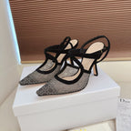 CD 26 High Heel 95 Black Beige Mesh Fabric Sheepskin 614894