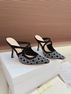 CD 26 High Heel Mule 95 Black Beige Mesh Fabric Sheepskin 614895