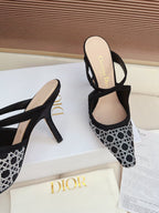 CD 26 High Heel Mule 95 Black Beige Mesh Fabric Sheepskin 614895