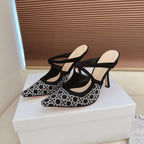 CD 26 High Heel Mule 95 Black Beige Mesh Fabric Sheepskin 614895