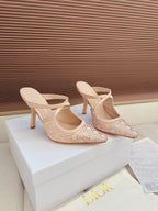 CD 26 High Heel Mule 95 Blush Pink Mesh Fabric Sheepskin 614896