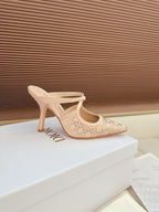 CD 26 High Heel Mule 95 Blush Pink Mesh Fabric Sheepskin 614896