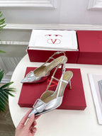 Vlogo Signature Diamond Slingback Pump Silver Calfskin
