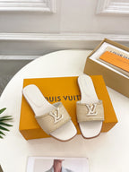 lv capri flat mule beige raffia cream calfskin