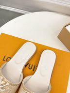 lv capri flat mule beige raffia cream calfskin