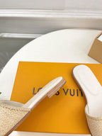lv capri flat mule beige raffia cream calfskin