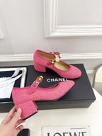 CC High Mary Janes 55mm Dark Pink Wool Tweed And Fabric  948817