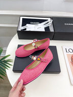 CC Ballet Flats 10mm Dark Pink Wool Tweed And Fabric 948828