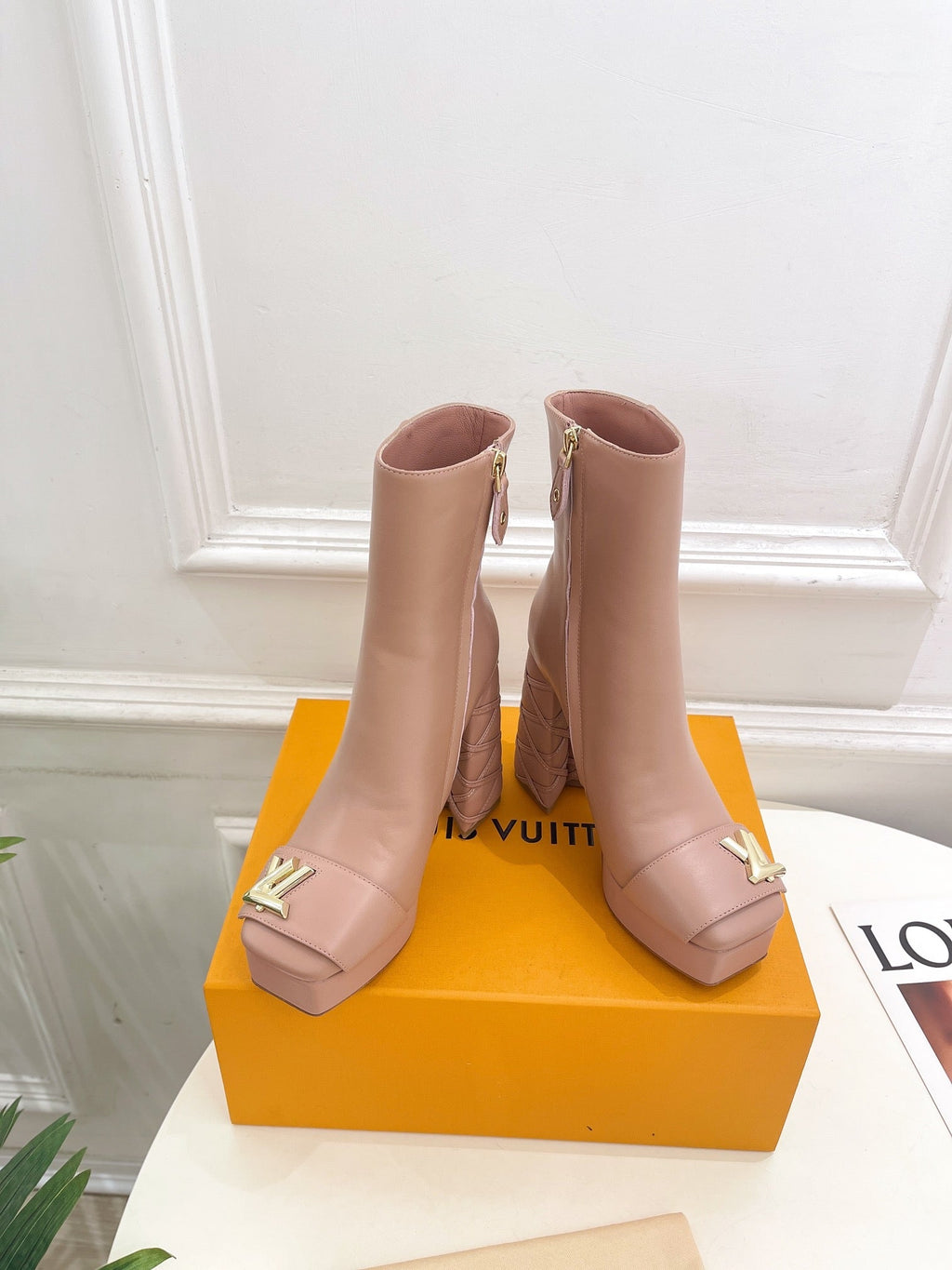LV Shake Platform Ankle Boot 120mm Nude Pink Calfskin