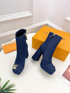 LV Shake Platform Ankle Boot 120mm Dark Blue Denim Fabric