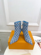 LV Stellar Ankle Boot 70mm Light Blue Monogram Jacquard Fabric