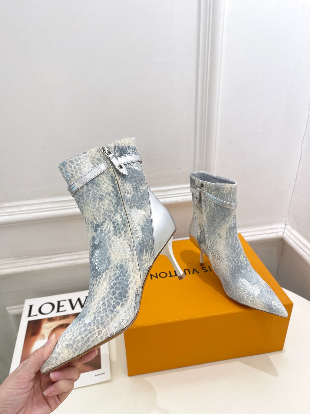 LV Stellar Ankle Boot 70mm White Mix Blue Calfskin