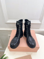 Miu Laced Booties Black Calfskin